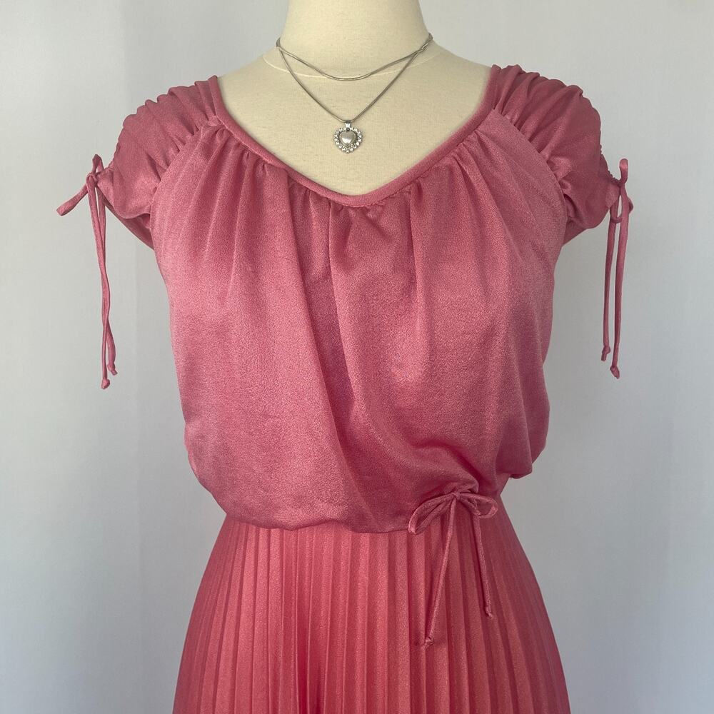Vintage Formal Dress Size Small Pink Accordion Pleated Maxi Prom Bridesmaid 80s - Picture 2 of 16